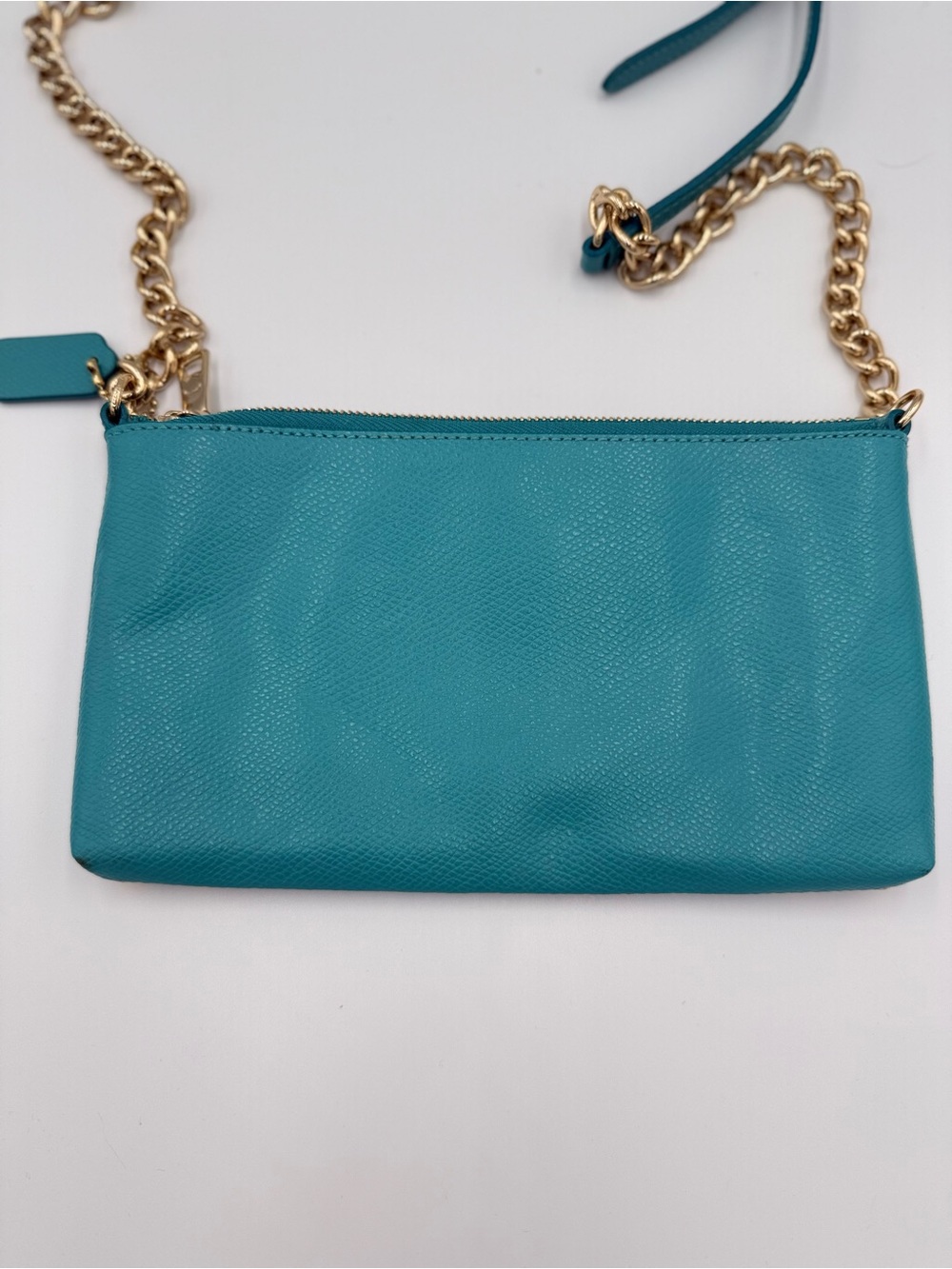 COACH Quinn Teal Leather Studded Crossbody with Gold Chain - Picture 2 of 9